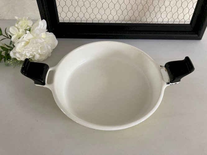 225⚜️ Ancien Plat en Tôle Émaillé Couleur Jaune Diamètre 24 Cm Vintage