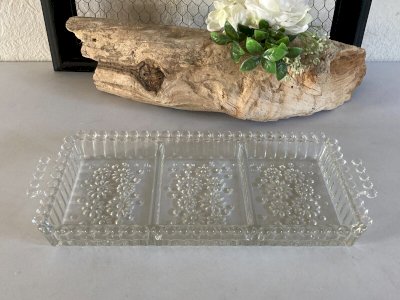 225⚜️ Vintage Glass Serving Tray Rectangular 3 Compartment