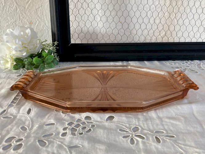 225⚜️ Ancien Plateau Déco Plat de Service à Liqueur Long 32 Cm Made In France
