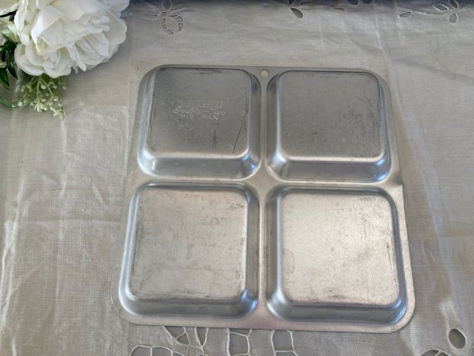 225⚜️ Ancien Plateau Double - Two Pie Pan en Aluminium Mirroware Vintage