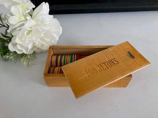 225⚜️ Ancienne Boite Bois Jetons Jeux de Société Bazar de L'hôtel de Ville Paris