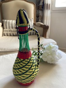 225⚜️ Vintage Scoubidou Glass Bottle Height 29 Cm