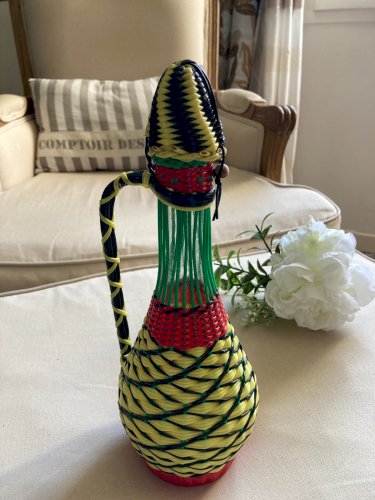 225⚜️ Ancienne Bouteille en Verre Scoubidou Vintage Hauteur 29 Cm