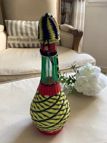 225⚜️ Ancienne Bouteille en Verre Scoubidou Vintage Hauteur 29 Cm