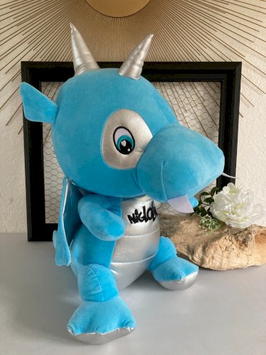 225⚜️ Grande Peluche Doudou Dragon Bleu Du Parc Nigloland Hauteur 50 Cm Neuve