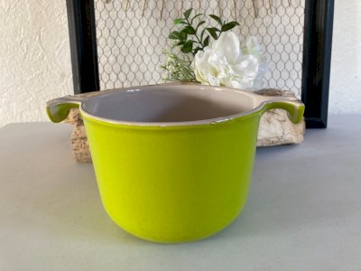 225⚜️ Le Creuset Poêlon Caquelon Casserole Vert en Fonte Émaillée Made In France