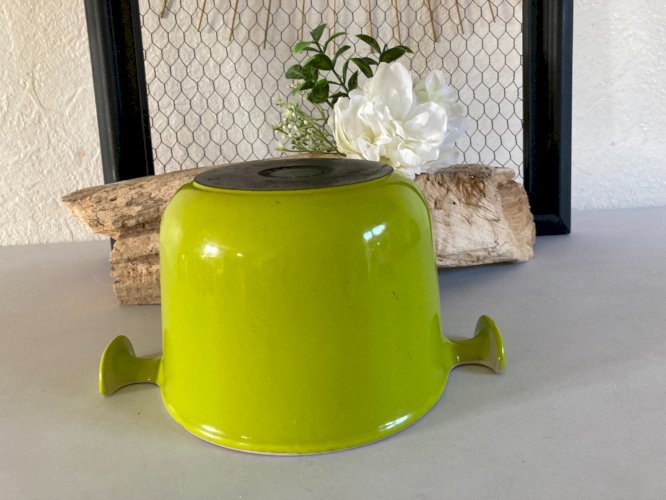 225⚜️ Le Creuset Poêlon Caquelon Casserole Vert en Fonte Émaillée Made In France