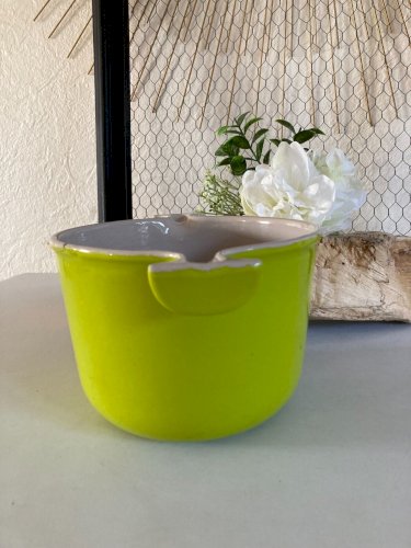 225⚜️ Le Creuset Poêlon Caquelon Casserole Vert en Fonte Émaillée Made In France