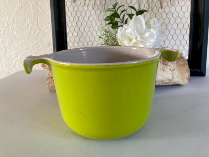 225⚜️ Le Creuset Poêlon Caquelon Casserole Vert en Fonte Émaillée Made In France