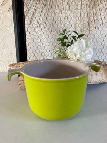 225⚜️ Le Creuset Poêlon Caquelon Casserole Vert en Fonte Émaillée Made In France