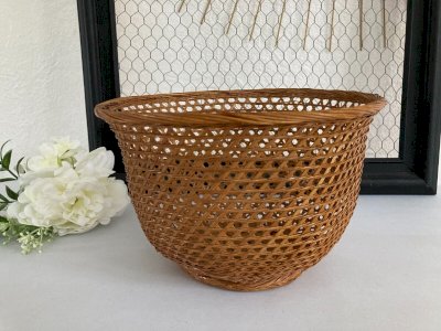 225⚜️ Vintage Wicker Paper Bin, Pot Cover Height 14 Cm