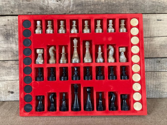 226⚜️ Ancien Jeu de Société Garnier Plateau 2 Jeux Damier-Échiquier Complet