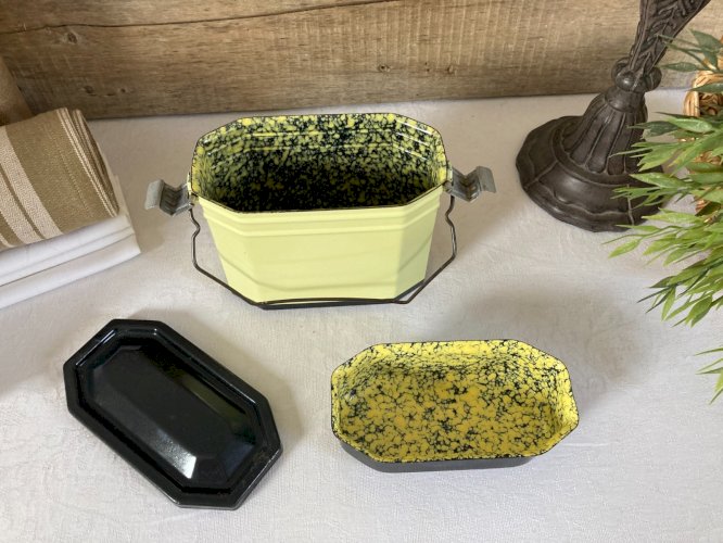 226⚜️ Ancienne Gamelle D'ouvrier Chantier en Tôle Émaillée Jaune Vintage