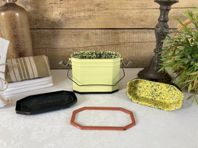 226⚜️ Ancienne Gamelle D'ouvrier Chantier en Tôle Émaillée Jaune Vintage