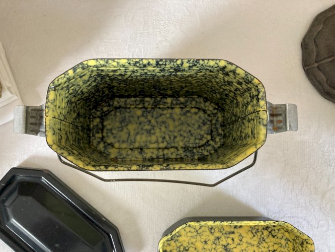 226⚜️ Ancienne Gamelle D'ouvrier Chantier en Tôle Émaillée Jaune Vintage