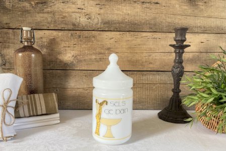 226⚜️ Déco Ancien Pot de Salle de Bain Sels de Bain en Verre Opaline Année 1970