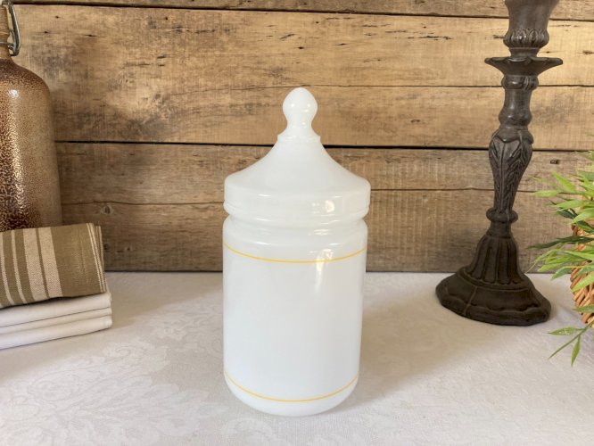 226⚜️ Déco Ancien Pot de Salle de Bain Sels de Bain en Verre Opaline Année 1970