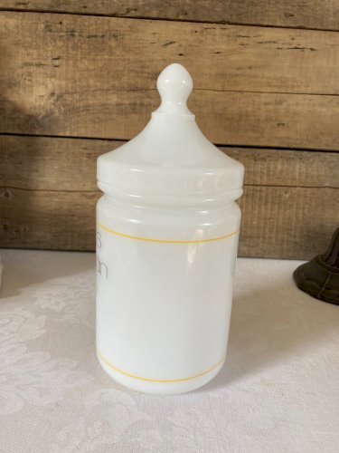 226⚜️ Déco Ancien Pot de Salle de Bain Sels de Bain en Verre Opaline Année 1970