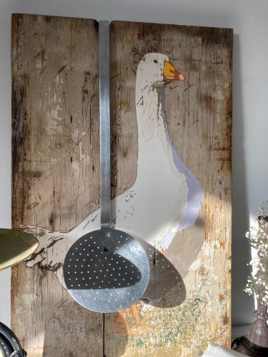 226⚜️ Déco Ancien Ustensile de Cuisine Grande Écumoire Aluminium Diamètre 16 Cm