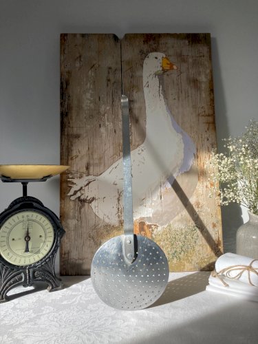 226⚜️ Déco Ancien Ustensile de Cuisine Grande Écumoire Aluminium Diamètre 16 Cm