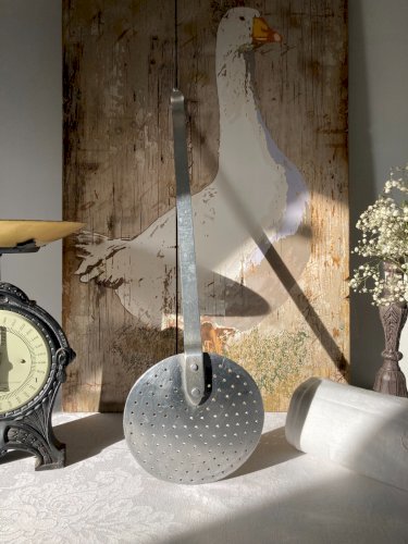 226⚜️ Déco Ancien Ustensile de Cuisine Grande Écumoire Aluminium Diamètre 16 Cm