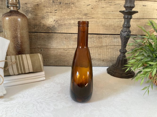 226⚜️ Déco Ancienne Bouteille en Verre Couleur Ambré Hauteur 22 Cm Vintage