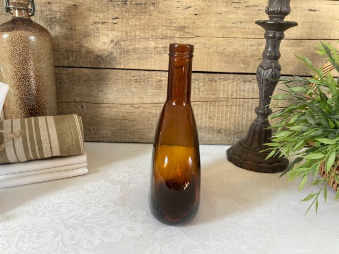 226⚜️ Déco Ancienne Bouteille en Verre Couleur Ambré Hauteur 22 Cm Vintage