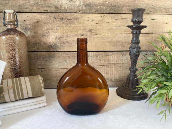 226⚜️ Déco Ancienne Bouteille en Verre Couleur Ambré Hauteur 22 Cm Vintage