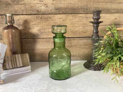 226⚜️ Déco Ancienne Bouteille en Verre Couleur Verte Hauteur 24 Cm