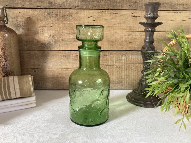 226⚜️ Déco Ancienne Bouteille en Verre Couleur Verte Hauteur 24 Cm