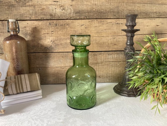 226⚜️ Déco Ancienne Bouteille en Verre Couleur Verte Hauteur 24 Cm