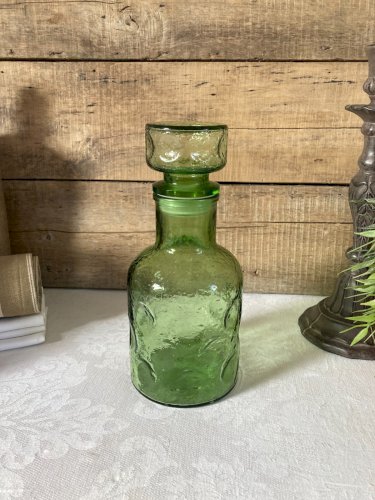 226⚜️ Déco Ancienne Bouteille en Verre Couleur Verte Hauteur 24 Cm