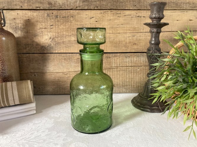 226⚜️ Déco Ancienne Bouteille en Verre Couleur Verte Hauteur 24 Cm