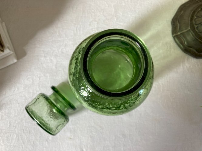 226⚜️ Déco Ancienne Bouteille en Verre Couleur Verte Hauteur 24 Cm
