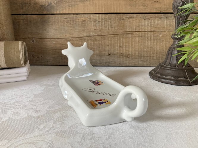 226⚜️ Déco Beurrier en Porcelaine Veritable en Forme de Vache Revol France