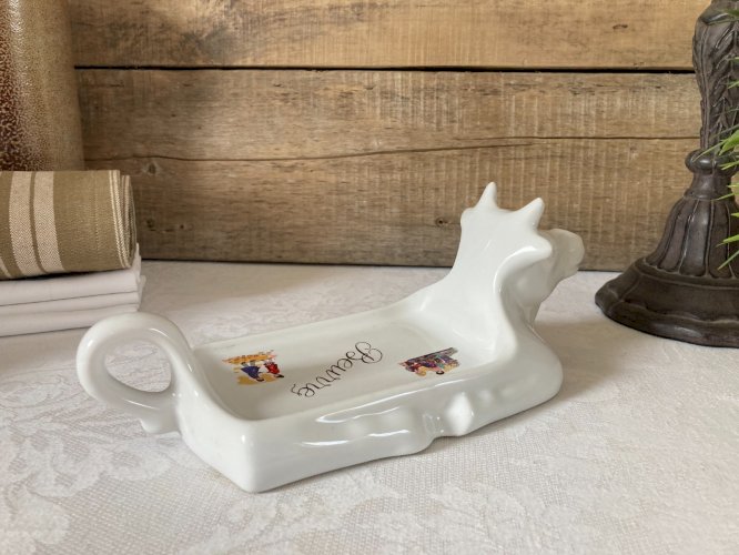 226⚜️ Déco Beurrier en Porcelaine Veritable en Forme de Vache Revol France