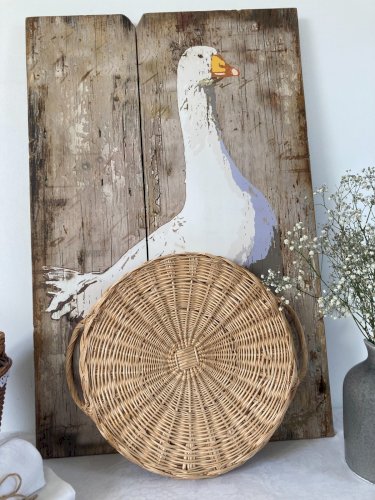 226⚜️ Déco Plateau de Service Avec Anses en Osier Rotin Vintage Diamètre 32 Cm