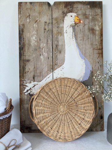 226⚜️ Déco Plateau de Service Avec Anses en Osier Rotin Vintage Diamètre 32 Cm