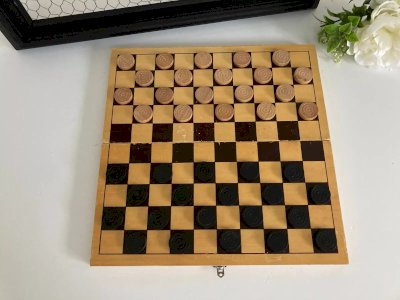 23 ⚜️ Vintage Complete Wooden Folding Checkers Game