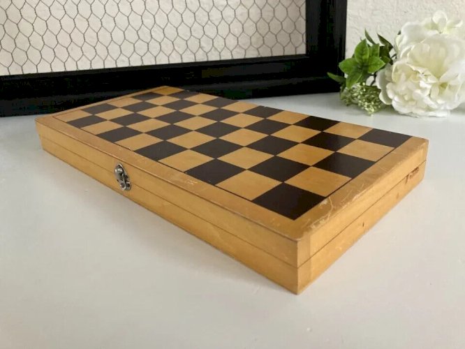 23 ⚜️ Ancien Jeu De Dames Pliable Vintage en Bois Vintage Complet
