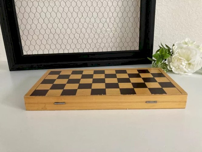 23 ⚜️ Ancien Jeu De Dames Pliable Vintage en Bois Vintage Complet