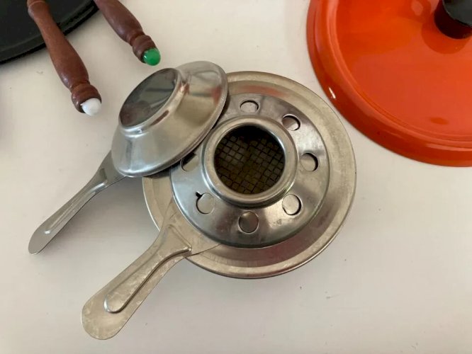 23 ⚜️ Ancien Service à Fondue Bourguignonne Couleur Orange Vintage