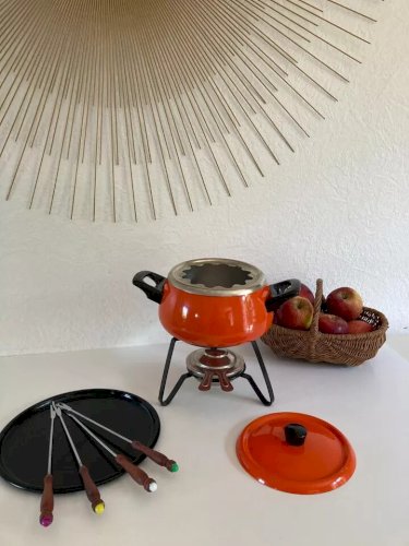 23 ⚜️ Ancien Service à Fondue Bourguignonne Couleur Orange Vintage