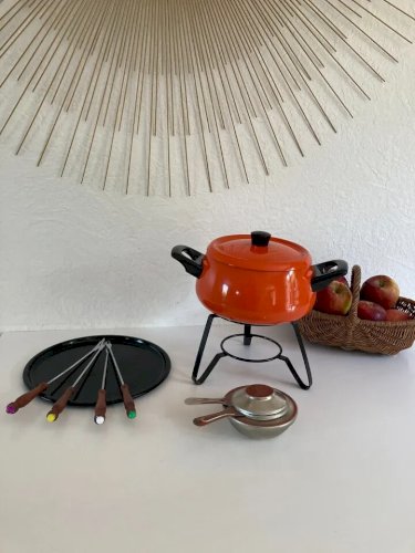 23 ⚜️ Ancien Service à Fondue Bourguignonne Couleur Orange Vintage