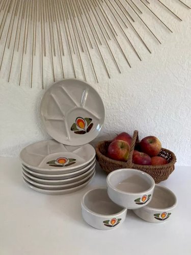 23 ⚜️ Ancienne Assiettes à Fondue Louisiane Faïence de St Amand France Vintage