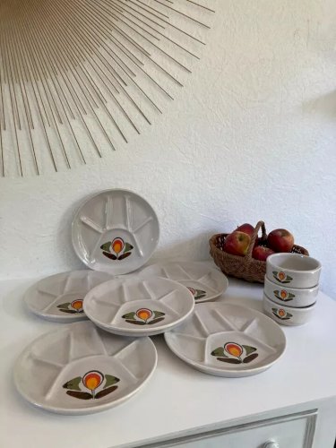 23 ⚜️ Ancienne Assiettes à Fondue Louisiane Faïence de St Amand France Vintage