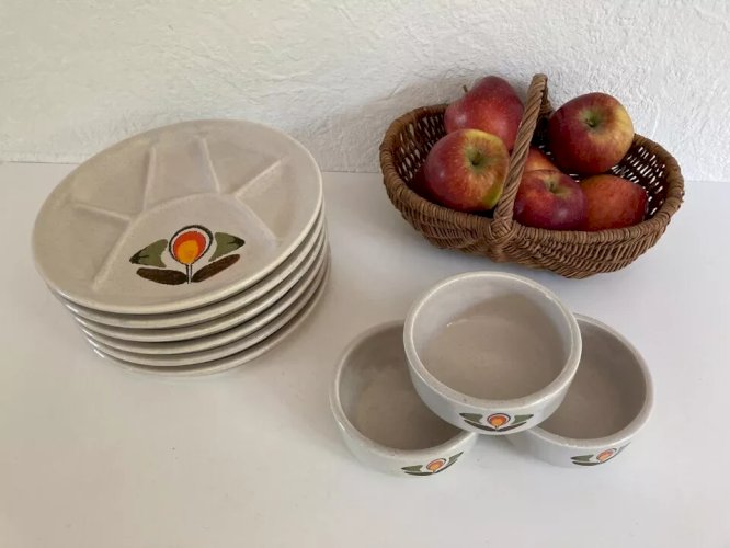 23 ⚜️ Ancienne Assiettes à Fondue Louisiane Faïence de St Amand France Vintage