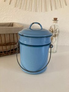 23 ⚜️  Ancienne Gamelle à Soupe en Tôle Émaillée Bleu Vintage