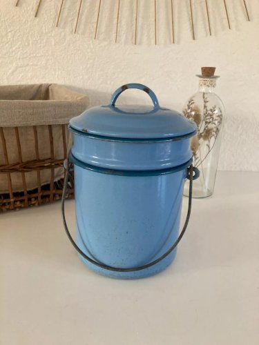 23 ⚜️  Ancienne Gamelle à Soupe en Tôle Émaillée Bleu Vintage