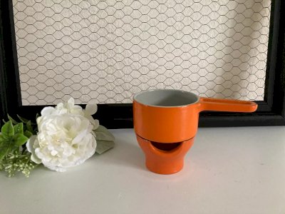 23 ⚜️ Small Castirone Fondue Set France Orange Color in Vintage Cast Iron